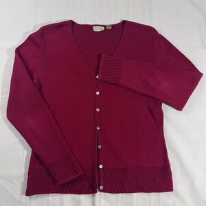 Vintage Caslon Red Knit Button Front Cotton Cardigan Sz Small Preppy Timeless